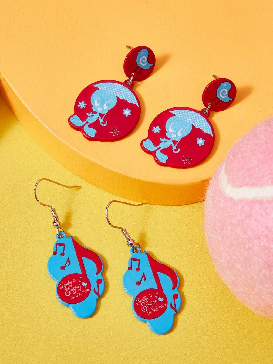 LOONEY TUNES X SHEIN 1 Set Zinc Alloy Painted Cartoon Pattern Stud Earrings, Simple & Cute, Elegant & Niche, Suitable For Party, Concert, Festival - Blue - View 1
