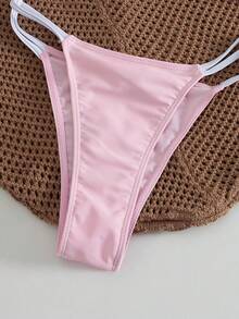 Swim Mod Bộ bikini 2 mảnh mùa hè, phối màu trơn, kiểu cổ yếm, nhuộm tie-dye, trang trí phụ kiện hình bầu dục và quần bơi có dây rút bên hông. - Nhiều màu - Xem 5