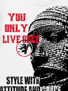 ROMWE MEN 男士休闲印花短袖T恤，复古街头风 - 白色 - 查看 3