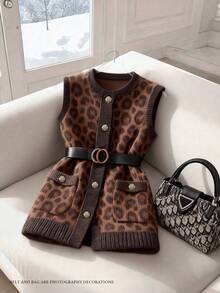 GlowEve 时尚豹纹圆领女式针织开衫背心 - 彩色 - 查看 1