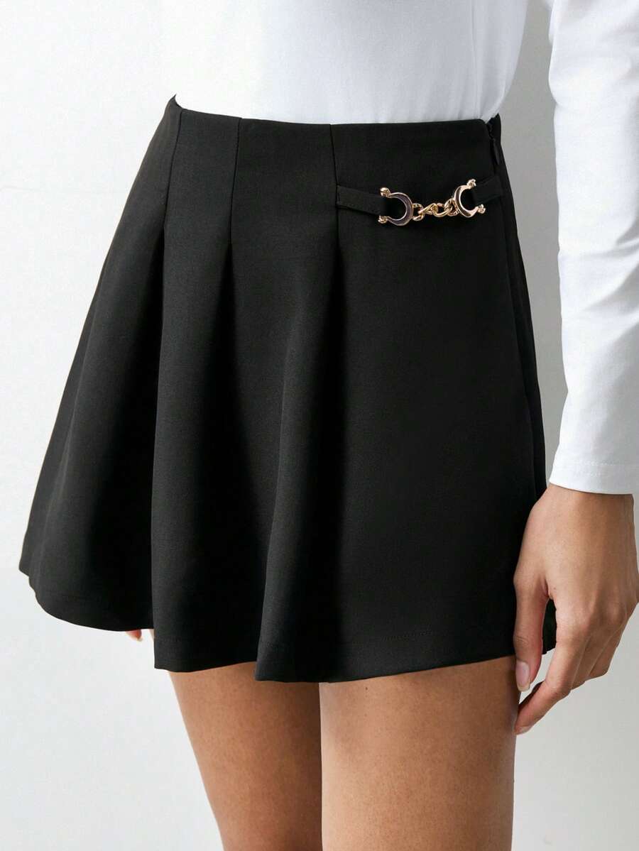 Maija Women's Fashion Solid Color Pleated Ruffle Hem Loose Shorts - Black - View 1