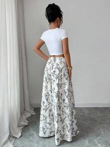 Rafferiza 女士印花褶裥前开襟纽扣裤 - 杏色 - 查看 3