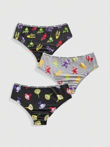 Teletubbies X ROMWE 3条趣味卡通字母胶带设计内裤 - 黑色 - 查看 2