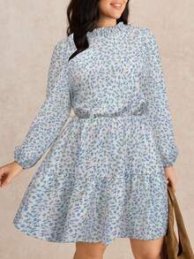 Nubod Robe décontractée à taille cintrée avec volants et imprimé floral vintage de style français élégant, convient pour le travail, automne/hiver