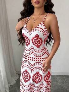 Selianne Women's Casual Vacation Perris Print Dress - Red - View 7