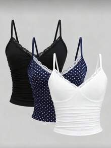 INAWLY 女士极简印花蕾丝无袖圆领背心 - 彩色 - 查看 1