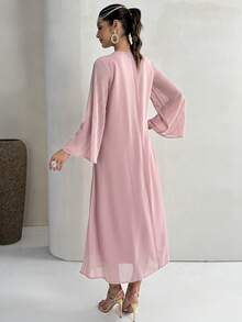 Al Najma Women's Rhinestone Embellished Round Neck Long Sleeve Elegant Arabic Style Dress - Pink - View 6