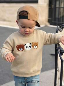 Cozy Pixies 男婴卡通动物图案针织柔软圆领长袖套头衫