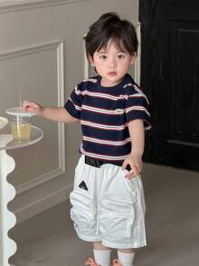 DAZY Toddler Boys' Casual Striped Round Neck Short Sleeve Top, Summer - Navy Blue - View 3