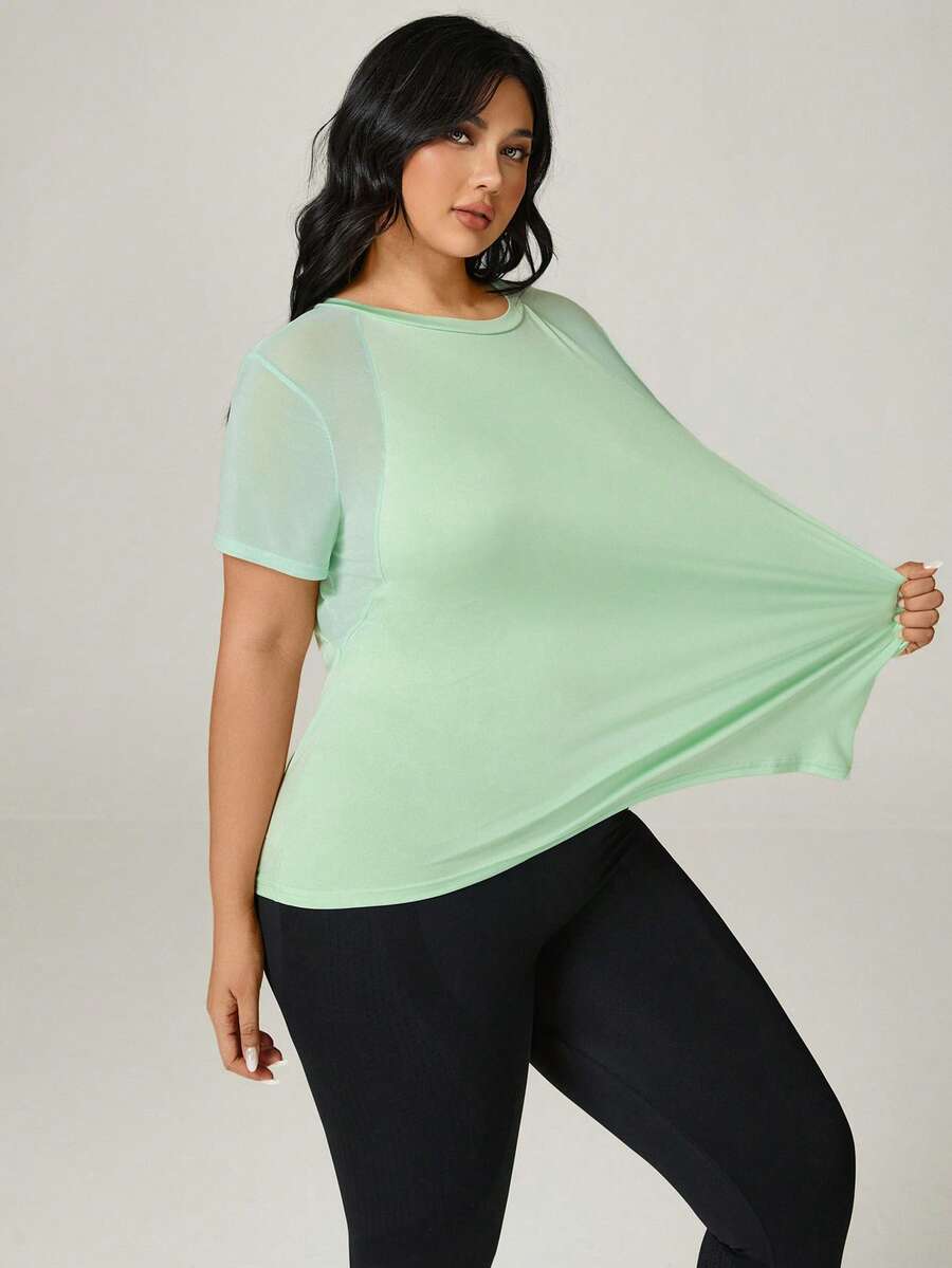 Auralis 大码女式圆领短袖休闲健身运动T恤健身房衬衫 - 綠色 - 查看 1