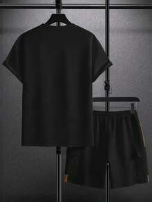 Manfinity Homme Men's Casual T-Shirt & Drawstring Shorts Set Men 2 Piece Set Patched - Black - View 2