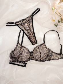 2pcs Women's Printed Underwire Soft Cup Comfortable Bra Set - Brown - View 6