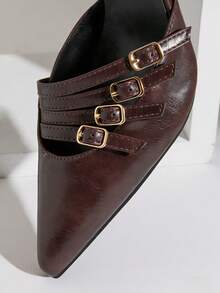 SHUZIA Sepatu hak tinggi wanita elegan dan bergaya dengan ujung runcing, tali pergelangan kaki, dan hiasan gesper. - Burgundy - View 5