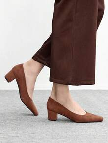 CUCCOO BIZCHIC Pantofi cu toc înalt și vârf pătrat pentru femei, eleganți, potriviți pentru naveta zilnică - Moca Brown - Vizualizare 3