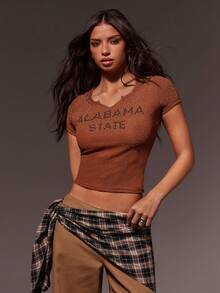 Athîral ملابس علوية كاجوال للنساء بتصميم الزنبرك - بني - مشاهدة 6