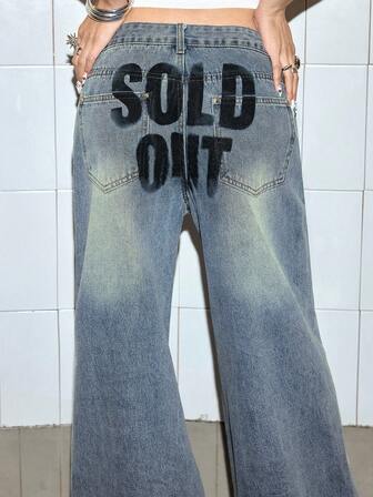 Grunge Punk Women's Casual Printed Denim Jeans