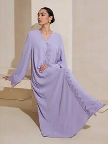 Graceveil Women's Solid Color Minimalist Long Sleeve Abaya Dress, Everyday Wear - Purple - View 7