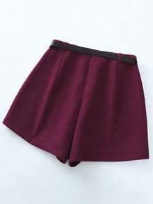 Franclia Women's Solid Color Minimalist Casual Shorts - Red Violet - View 2