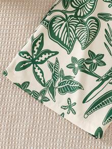 SHEIN Bộ đồ thường ngày cho bé gái tuổi teen: áo thun cổ tròn tay phồng màu trơn và quần ống rộng in hoa. - màu xanh lá - Xem 11