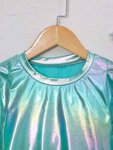 少女撞色荷叶边圆领短袖T恤 - 彩色 - 查看 6