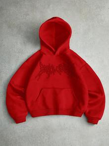 PAVTROS Men's Street-Style Popular INS Matching Brooklyn Embroidered Hoodie, Suitable For Outdoor Music Festivals, Nightclubs, Bars, Boyfriend/Husband Gift, Anniversary Gift, Black Manfinity Hoodie Customize Hoodie Gothic Hoodie Puff Print Hoodie Red Graphic Hoodie - Red - View 7