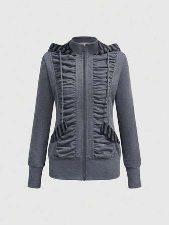 J-Fashion Y2K Streetwear Leoparden-Muster Patchwork taillierter Damen Kapuzenpullover