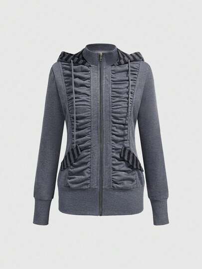 J-Fashion Felpa con cappuccio aderente da donna in stile Y2K streetwear, con stampa leopardata e patchwork