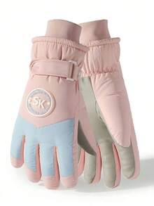 女士保暖滑雪手套 冬季 - 触屏运动手套，适用于滑雪、单板滑雪、骑行和徒步旅行，加厚保暖内衬，户外暖手神器，防水雪地手套，寒冷天气必备 - 彩色 - 查看 4