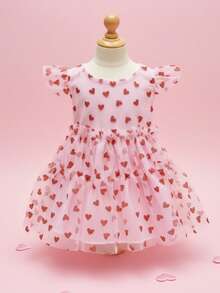 PETSIN Pink Heart Mesh Princess Dress, Pet Dress Suitable For Valentine's Day, Party, Cats & Dogs - Pink - View 2