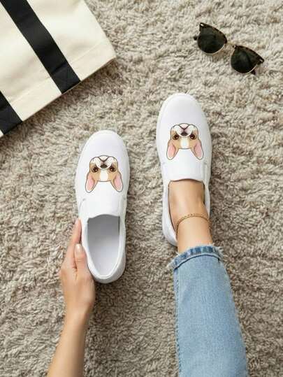 Tenis slip on, tenis sin agujetas perro, dog, mascota, tenis casual, tenis cómodos, gráficos divertidos, diseño juvenil, calzado ligero, tenis urbanos, tenis de uso diario