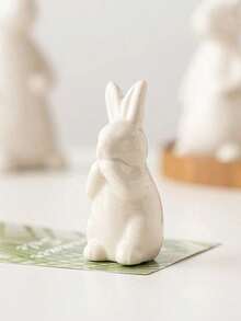 1pc White Ceramic Rabbit Figurine, Suitable For Desk, Home Decor, Office, Bookshelf, TV Stand, Available In Multiple Sizes - White - View 14