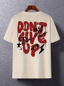 Manfinity Dauomo Men's Letter Print Round Neck Casual Versatile Short Sleeve T-Shirt - Apricot - View 3