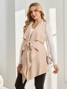 SHEIN 孕妇纯色简约日常毛衣 - 卡其色 - 查看 5