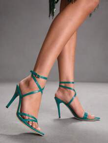 CUCCOO SZL Sandalias de tacón para mujer - Verde - Ver 3