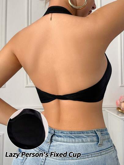 1pc Seamless Wireless Bra For Women, Supportive Lift, Comfortable Halter Neck, Full Coverage, Can Be Worn Outerwear, Shiny Camisole