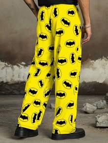 BATMAN X SHEIN 男士休闲日常蝙蝠印花斜插口袋运动裤 - 黃色 - 查看 2