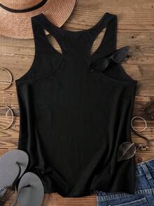 SHEIN LUNE Top de tirantes ajustado con estampado de flores y calavera de talla grande para mujer, informal para el verano - Negro - Ver 2