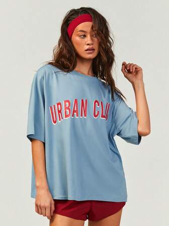 Athîral Women's Contrast Color Letter Print Round Neck Short Sleeve T-Shirt