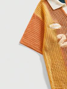 ROMWE MEN Men's Embroidered Striped Jacquard Knit Polo Shirt - Multicolor - View 4