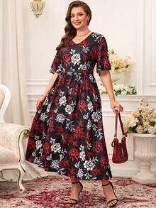 Miaspire Đầm dự tiệc cỡ lớn thanh lịch in hoa - Nhiều màu - Xem 7