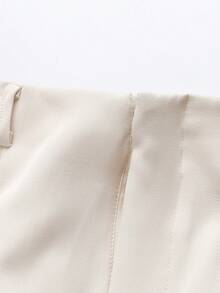 Franclia 女士纯色长袖单排扣衬衫搭配休闲直筒裤通勤套装 - 卡其色 - 查看 5