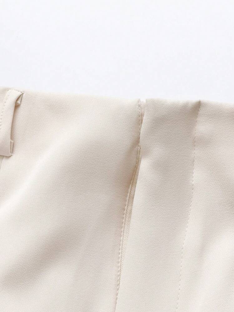 SHEIN Franclia Completo da donna composto da camicia a maniche lunghe monopetto in tinta unita e pantaloni casual a gamba dritta, adatto per l'ufficio - Cachi - Visualizzare 5