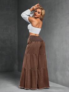 SHEIN SXY Pantalones vaqueros de pierna ancha con bolsillos, dobladillo deshilachado, de ajuste holgado y versátil para uso casual y de oficina para mujeres - Café integral - Ver 7