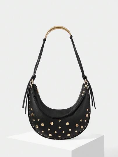 MOTF PREMIUM BOLSO CASUAL DE MUJER CON DECORACIÓN DE REMACHES EN FORMA DE MEDIA LUNA
