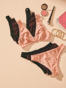 Aralina 3 Packs LUREX MESH V NECK G- STRING KNICKER SET