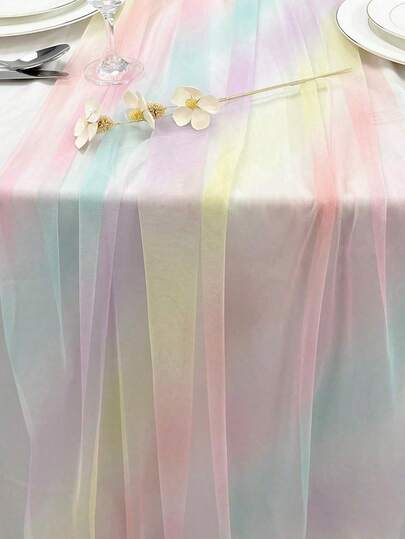 1 Pieza Camino de mesa con degradado arcoíris - Elegante tela de poliéster transparente de color rosa pastel a azul, adecuado para decoración de bodas, fiestas, cumpleaños, mesas de café y cocina