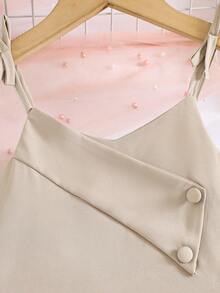 SHEIN Elladie kids Set de 2 piezas con top de tirantes con lazo y pantalones de traje para niñas, adecuado para uso diario y vacaciones, verano - Albaricoque - Ver 5