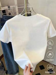 Pure Cotton Short Sleeve T-Shirt New Spring-Summer, 180 G Weight. Cartoon Print, Couple Model. - 白色的 - 查看 2