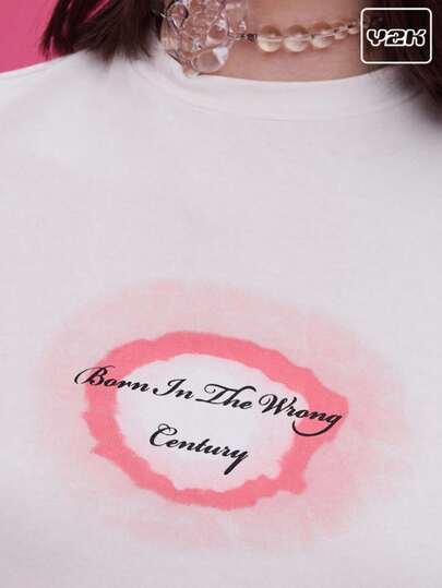 COUREZ Shrunken Short Sleeve Tee With Airbrush Print /Y2K  Women Clothes  Clothes Cute Tops Graphic Tees Going Out Top Spring Clothes