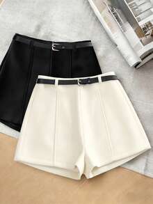 Franclia Quần short nữ màu trơn, kiểu dáng thanh lịch, có thắt lưng. - Màu be - Xem 6